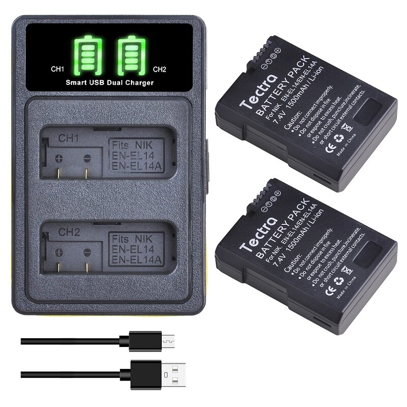 EN-EL14 EN EL14A Batterie Chargeur et Batteries Rechargeables pour Nikon D5600 D3500 D5100 D5500 D5200 D5300 Coolpix P7200 P7700: 2 EL14 and charger