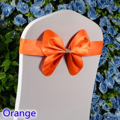 14 farger spandex stol sash bryllup mini stil sommerfugl sløyfe lycra bånd stretch sløyfe bånd for stoltrekk på: Oransje