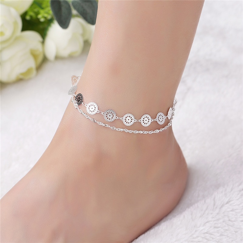 925 Sterling Silver Anklet For Women Bohemian Foot Jewelry Summer Beach Barefoot Anklet Leg Chain 1B159