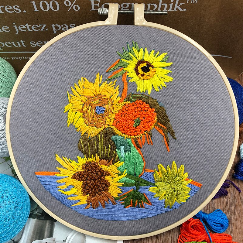 Van Gogh Schilderij Zonnebloem Handwerken Borduurpakketten Voor Beginner Met Borduurwerk Hoepel Diy Kruissteek Ambachtelijke Handwerk Decor