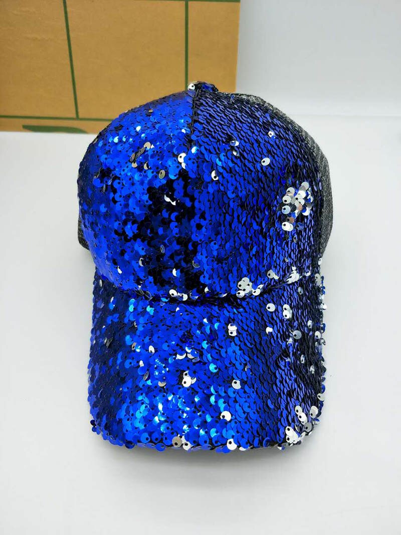 Pailletten Paillette Bling Shining Mesh Baseball Cap Opvallende Pretty Verstelbare Vrouwen Meisjes Hoeden Voor Party Club Verzamelen: Blauw