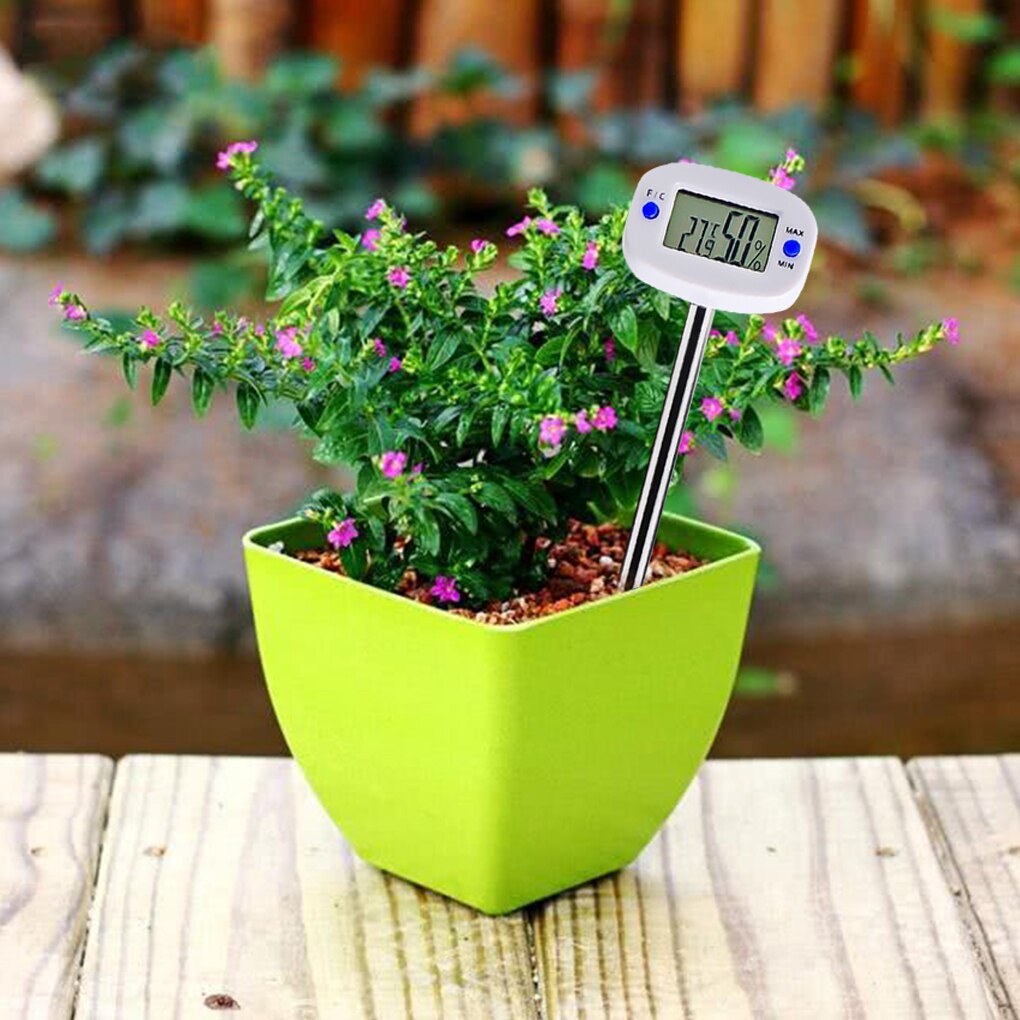 LCD Digital Soil Hygrometer Moisture Meter Portable Gardening Tools Temperature Humidity Tester With Stainless Steel Probe