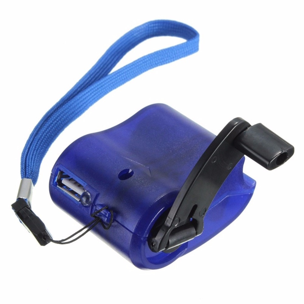 USB Travel Emergency Phone Charger Dynamo Hand Manual Charger Blue