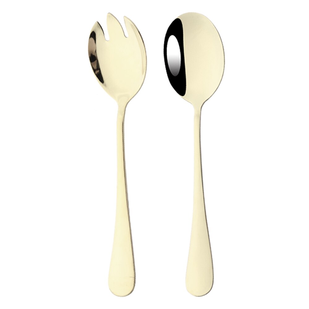 Black 2PCS Salad Spoon Fork Dinnerware Stainless Steel Tableware Cutlery Set Serving Spoon Set Colorful Unique Spoon Flatware: Champagne
