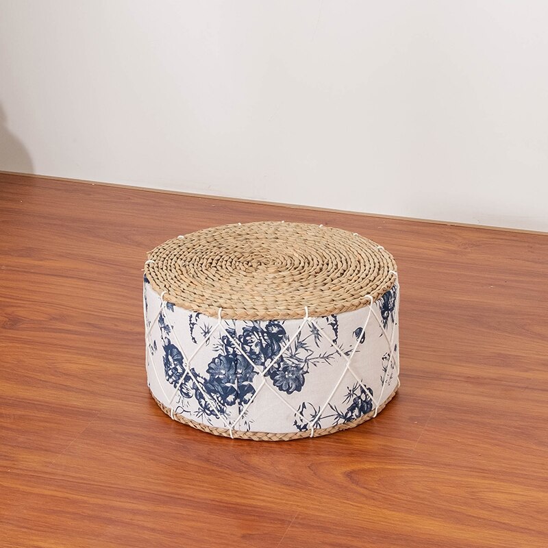 Nordique Simple fait main Futon coussin japonais Tatami paille tissu tabouret rembourré rond baie fenêtre bohème tapis: 02 / 30x30x20cm
