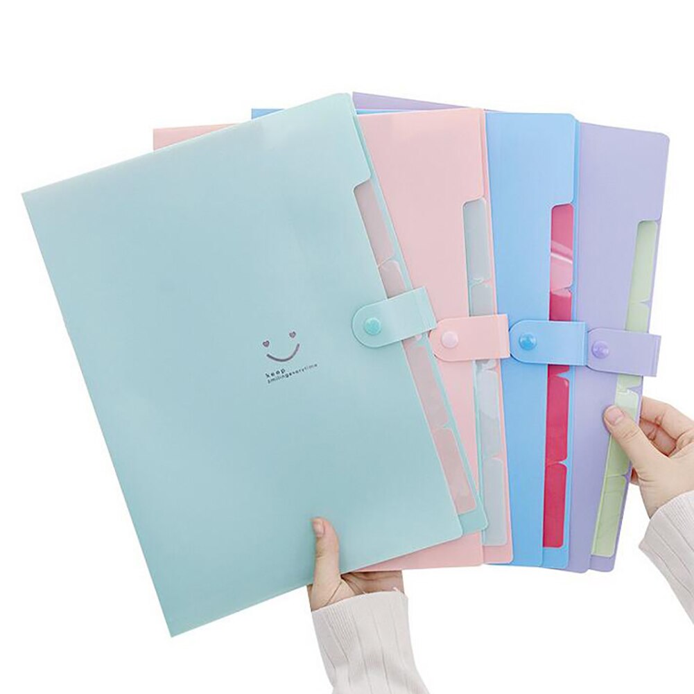 A4 File Storage Bag Multi-layer Papers Accordion Pocket Buckle Storage 5 Into Folder Holder Organizer Office Stationary