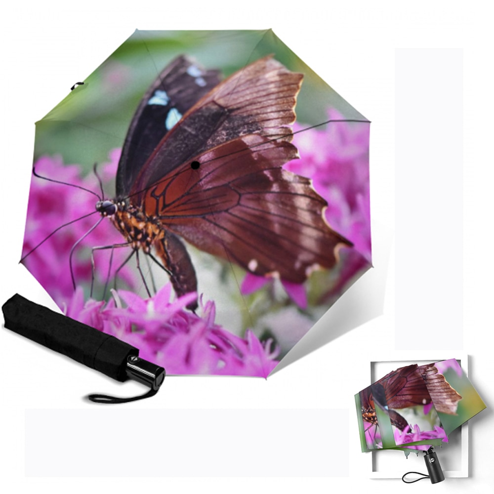 Afdrukken Opvouwbare Automatische Paraplu Zon Meisje Vlinder Bloemen Parasol 3 Folding Wind Slip Reizen Paraplu mannen Paraplu