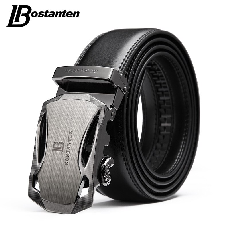 BOSTANTEN mannen Riem Koe Lederen Riemen Mode Automatische Gesp Zwart Lederen Riemen voor Mannen 3.4 cm Breedte