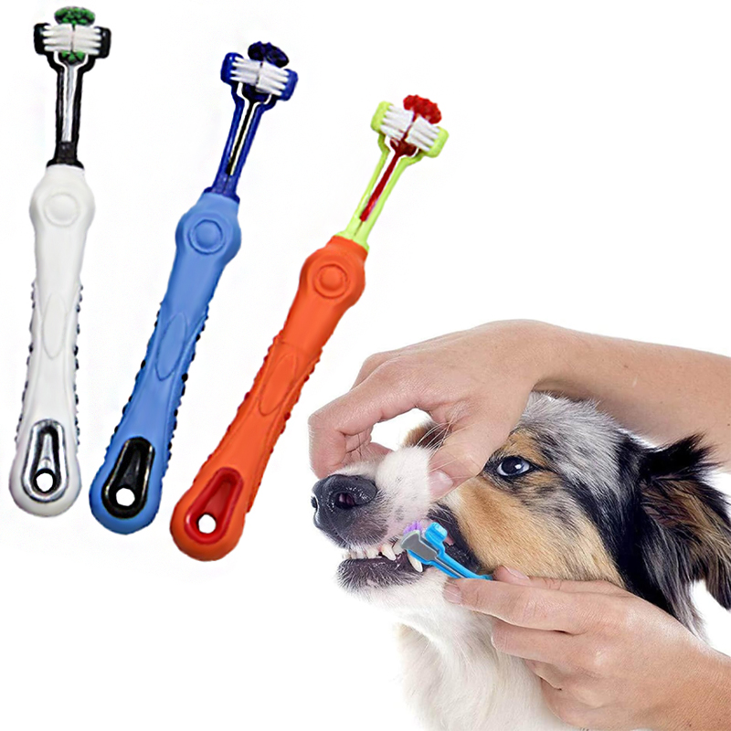 Three Sided Pet Toothbrush Three-Head Multi-angle Toothbrush Removing Bad Breath Tartar Cleaning Mouth Dog Cat Teeth Care Tool