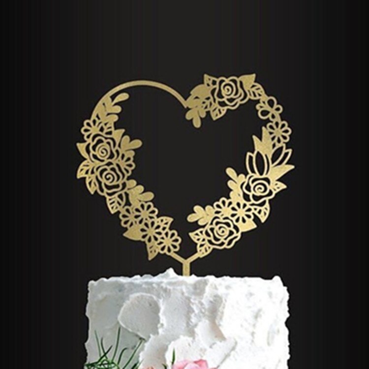 Flowers Wedding Acrylic Cake Topper Rose Love Heart Cupcake Topper for Wedding Party Cake Decorating Supplies Baby Shower