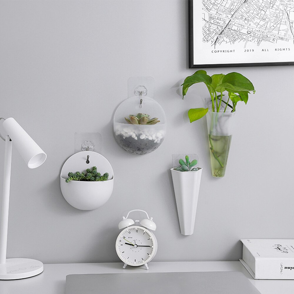 Wall Mounted Vase Hydroponic Wall Hanging Flower Pot Plastic Plant Vases Container Home Office Garden Decoration Wall Vase