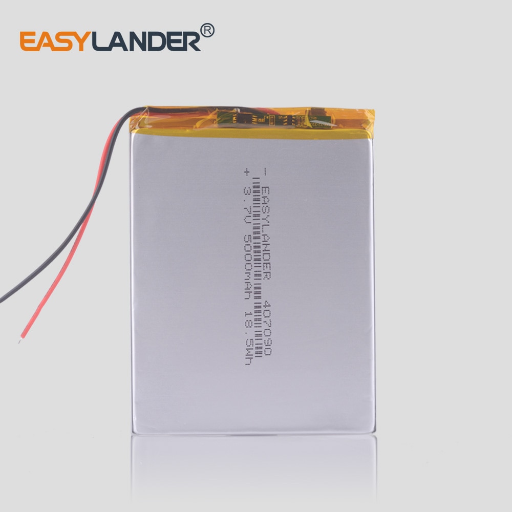 3,7 V, 5000mAh, 407090 (batería de polímero de litio), baterías Li-ion recargables para tableta, pc, tableta de 7 pulgadas, PC, MP3 y MP4