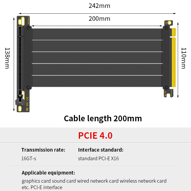 TEUCER PCI-E Gen 4.0 3.0 16X Riser Video Graphics Card Shielded Flexible 90° Mounting GPU Lossless Mount Extension Cable 15/20cm: Brown