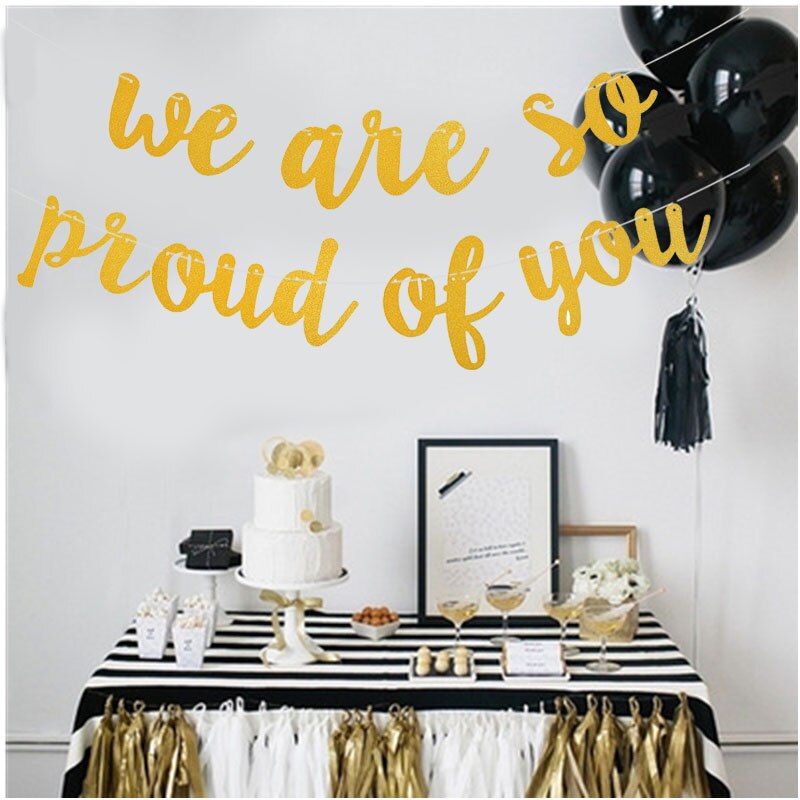Gold Letter Congrats Grad Banner Wall Hanging Garland Flag We Are So Proud Of You Bunting graduation party decoration Supplies