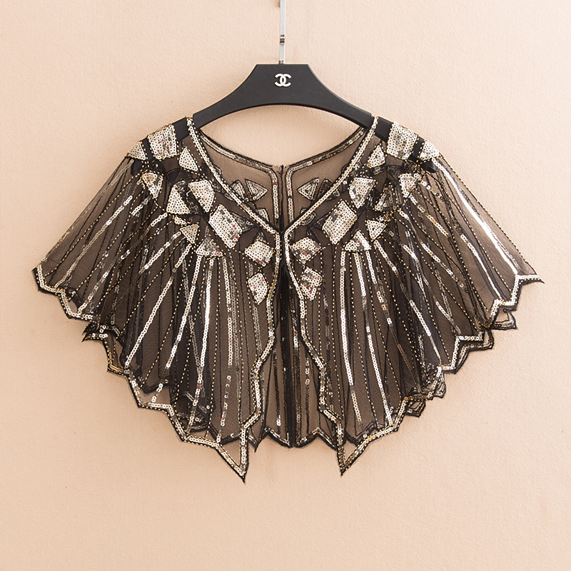 Châle de mariée , 16 couleurs, enveloppe en dentelle noire, boléro Cape courte pour femmes, paillettes scintillantes, veste d'été en dentelle noire