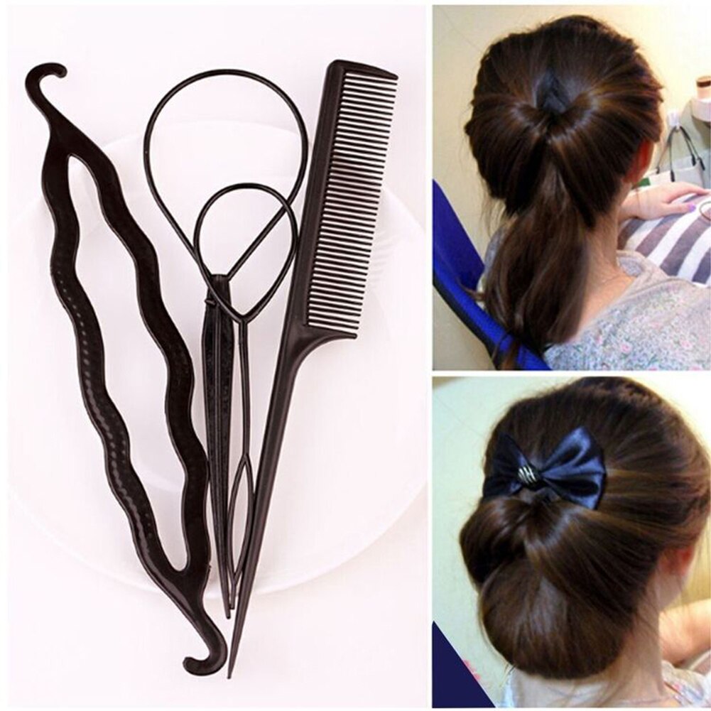 4Pcs Braid Ponytail Bun Maker Comb DIY Hairdressing Accessory Hair Styling Set