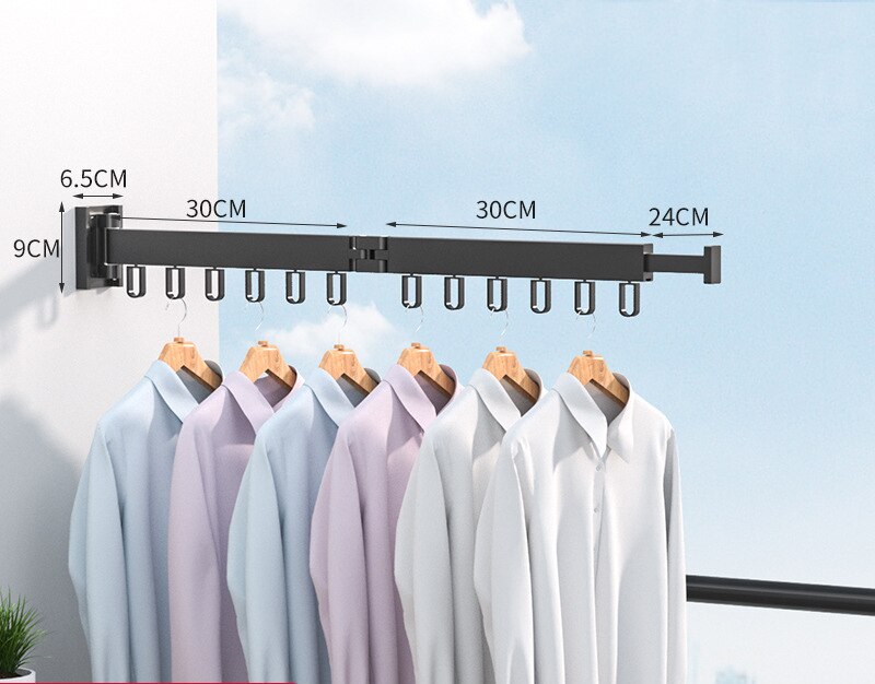 Vouwen Kleding Rek Muurbevestiging Verdikte Aluminium Kleding Organizer Thuis Intrekbare Indoor Balkon Doek Drogen Hanger: Black 60cm