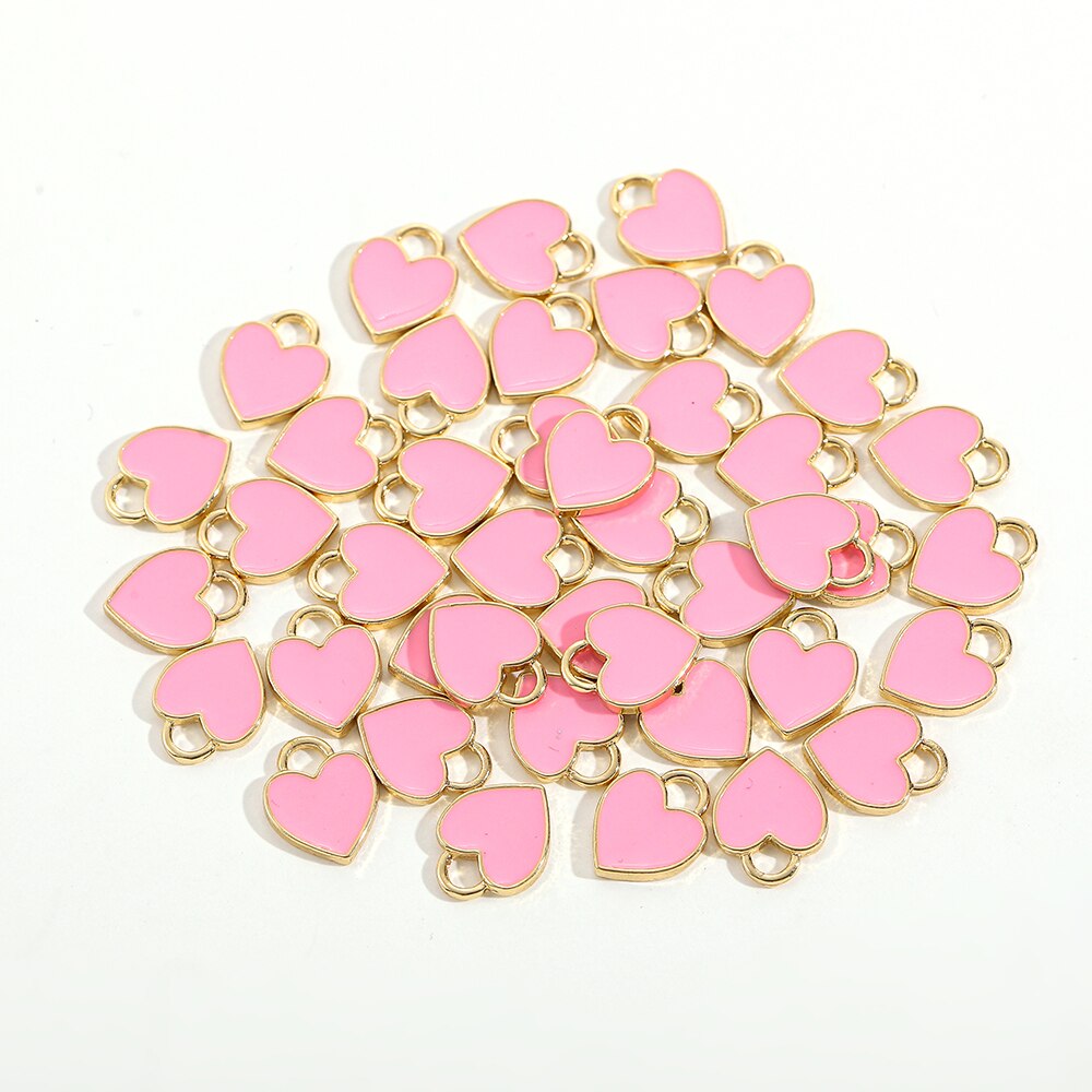 30 Stks/partij Enamel Heart Charm Cartoon Mooie Hart Mini Eenvoudige Hanger Voor Diy Kettingen Armbanden Sieraden Accessoires: Pink