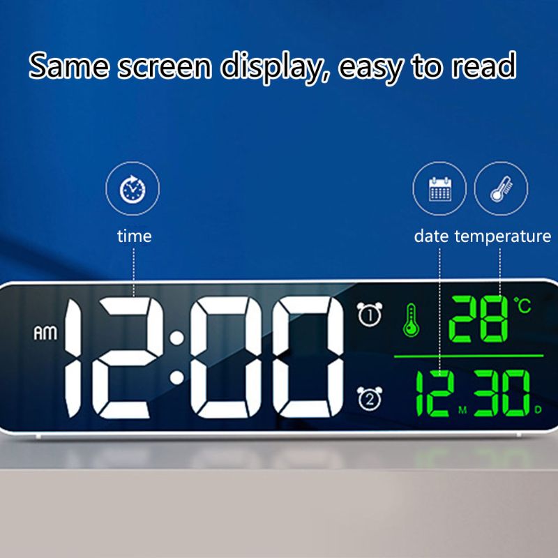Electronic LED Digital Large Display Morning Alarm Clock Music Brightness USB