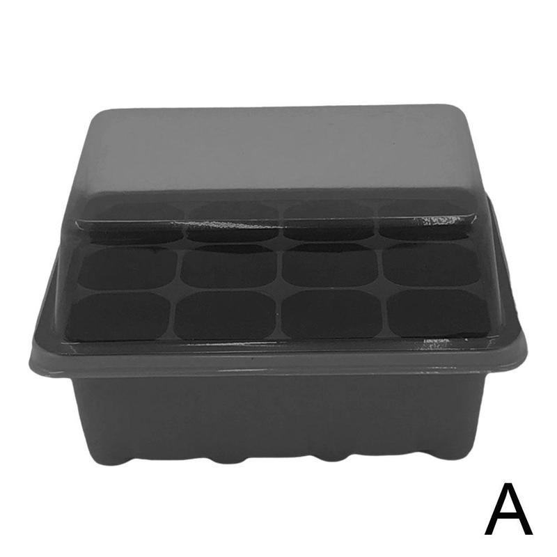 12-hole Plant Growing Box Ventilated Seedling Box For Sowing Nursery Pots Mini Greenhouse With Ventilated Cover Seedling Tray: Black