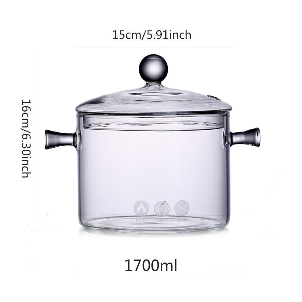 Olla de vidrio transparente para sopa, tazón de vidrio con tapa, hechos a mano utensilios de cocina, artículos de cocina para el hogar, utensilios de cocina
