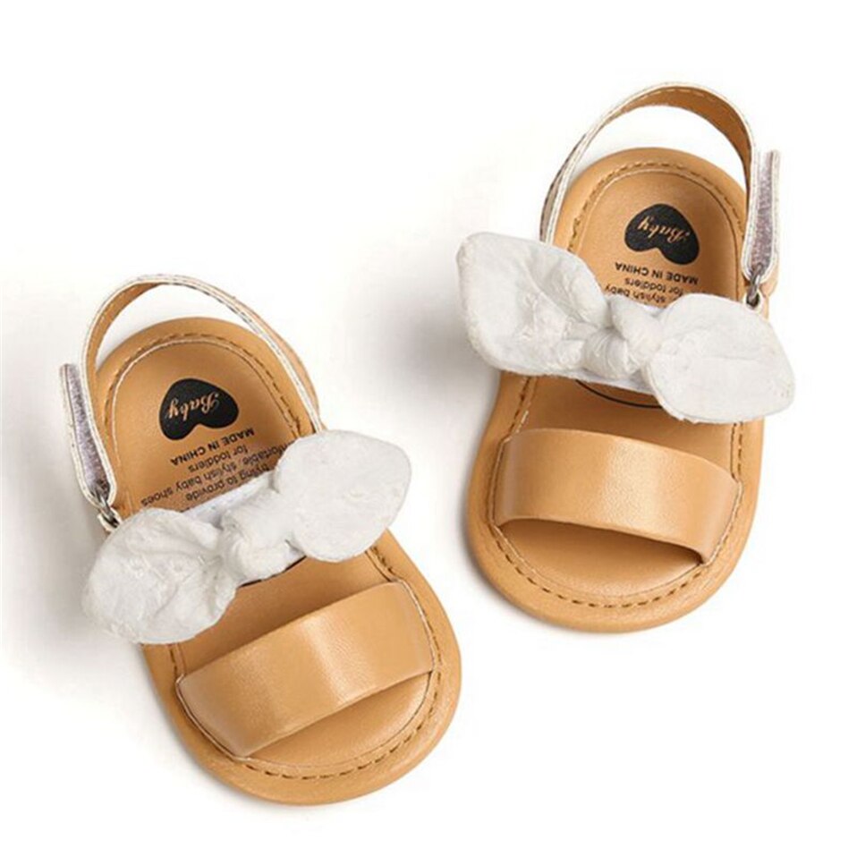 Nyfødte baby baby piger prinsesse sko bowknot toddler sommer sandaler pu skridsikre sko 0-18m: Hvid / 11cm (4.33 in)