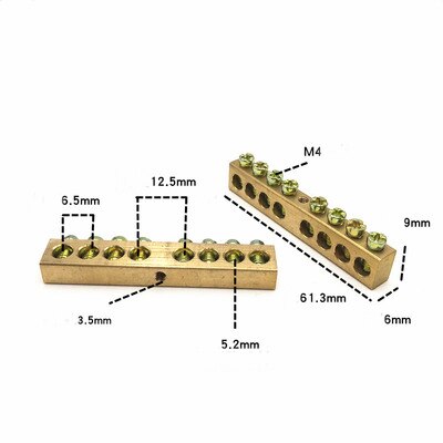 1pcs Copper terminal 6x9 brass zero ground connection row zero ground strip copper strip 8x12: 6x9 8P