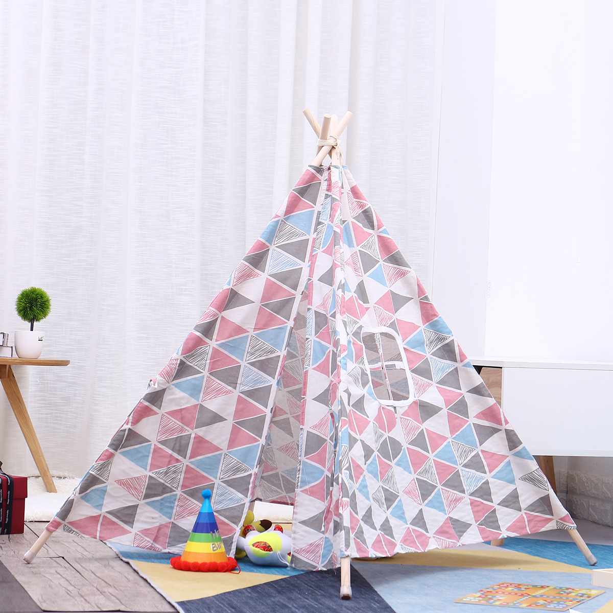 130cm Large Baby Tent Child Teepee Tent for kids Cotton Canvas Wigwam Playhouse Indian Play Kids Tent Little Play House: Pink