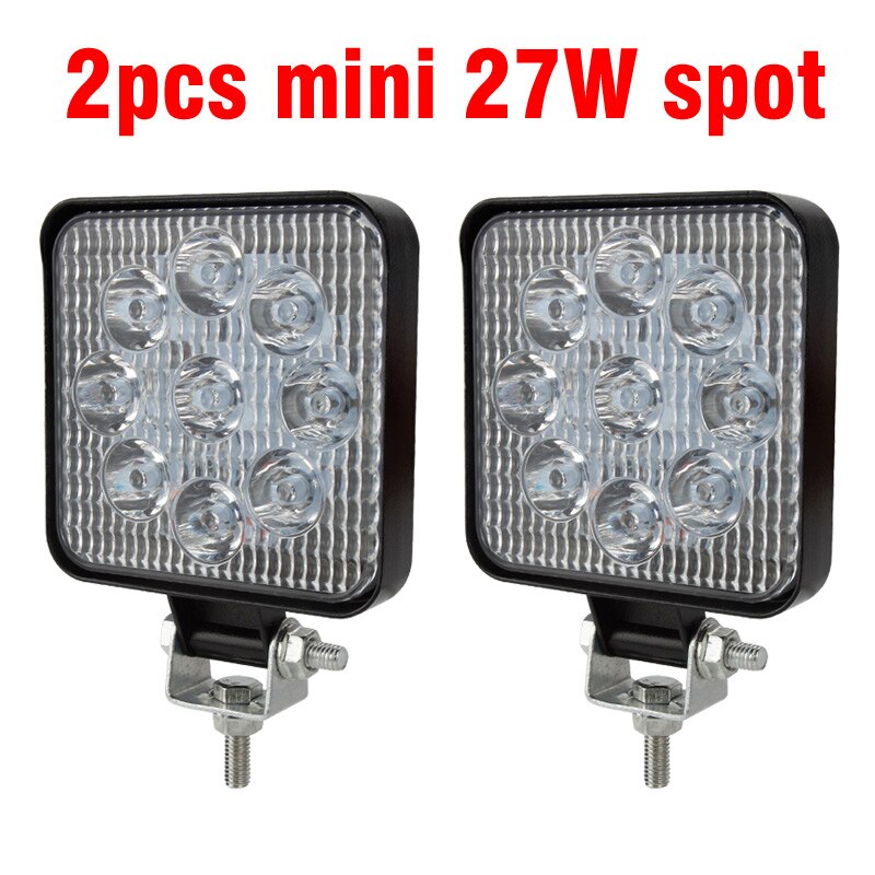 Okeen Mini 27W 48W Led Verlichting Barra Led 12V 24V Spotlight Offroad Led Licht Bar voor Wrangler Gewijzigd Lamp Truck Auto Suv 4DW: 2pcs Min 27W Spot