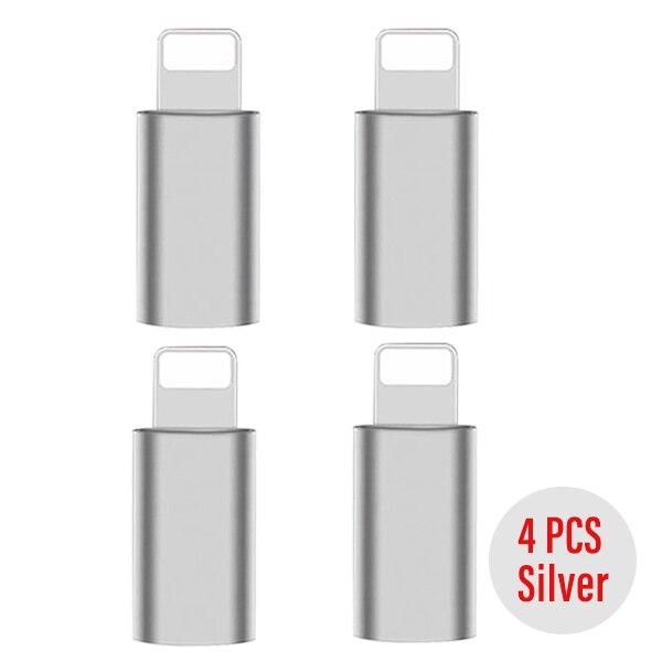 ! Accezz 4 Stuks Ios Adapter Micro Usb Naar 8 Pin Voor Apple Lading Voor Iphone 11 X Xs Max Xr 8 7 6S Plus Sync Gegevens Opladen Converter: 4PC Silver