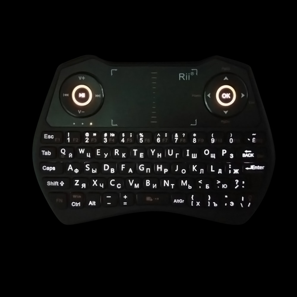 Original Rii i28C 2.4GHz Mini Russian Wireless Keyboard with Touchpad, Air mouse, Backlit, Li-ion Battery for mini PC, TV box