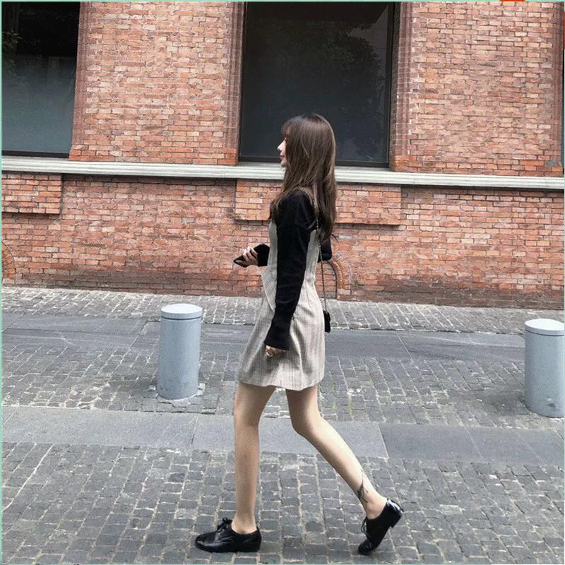 Kvinners britisk stil ol dress stropper tube top dress dress rutete lang del liten dress jakke todelt