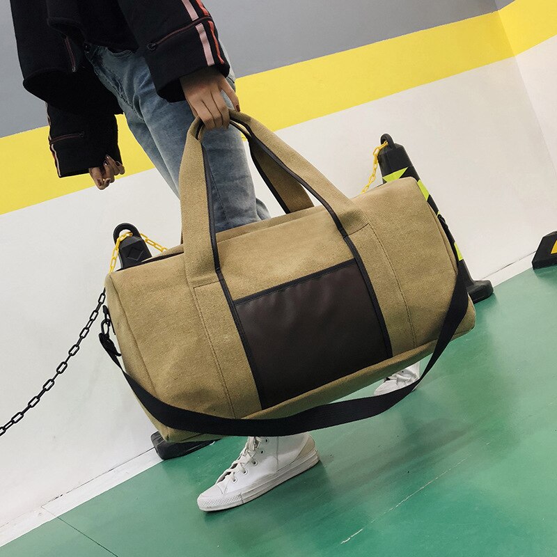 Men Canvas Simple Travel Luggage Handbags Women Solid Durable Duffel Shoulder Bags Female Crossbody Weekend Carry Organizer