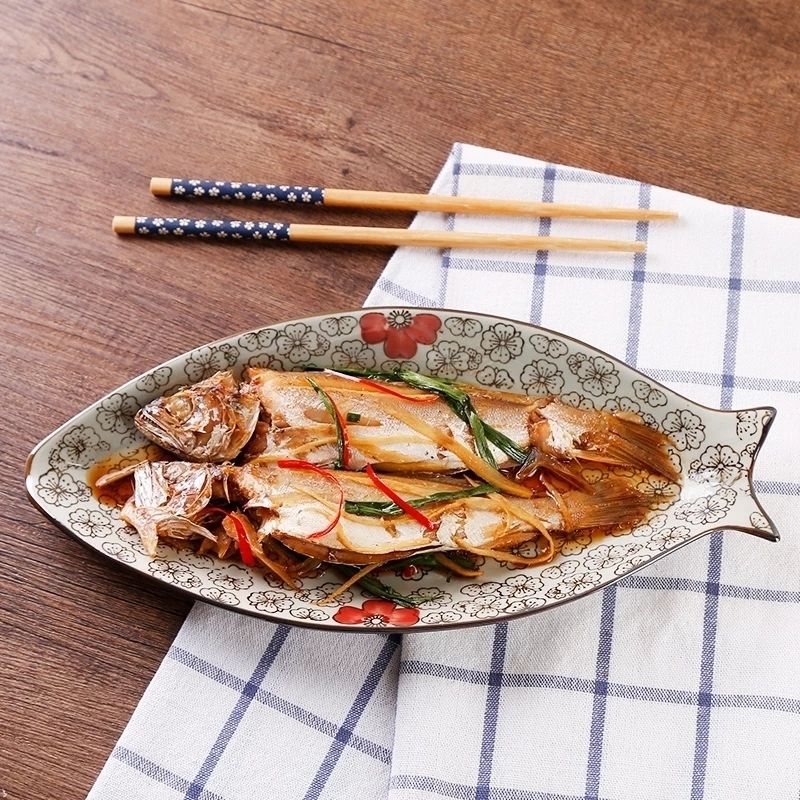 Fish plates Home ceramic dishes Fish-shaped plates Large steamed fish plates Rectangular plates nordic plate