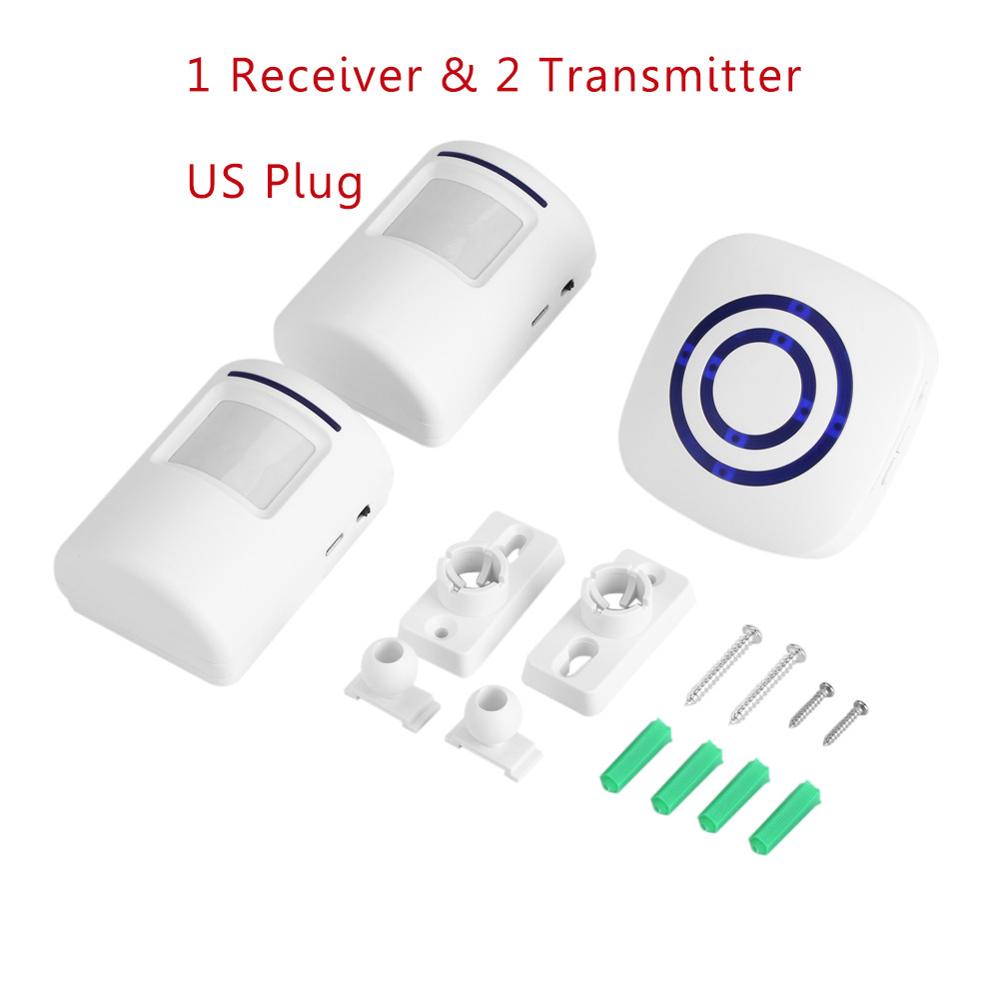 110v-240v trådløse dørklokker pir infrarød sensor bevægelsesdetektor indgang dørklokke alarm m/ modtager &amp; sender eu/us stik