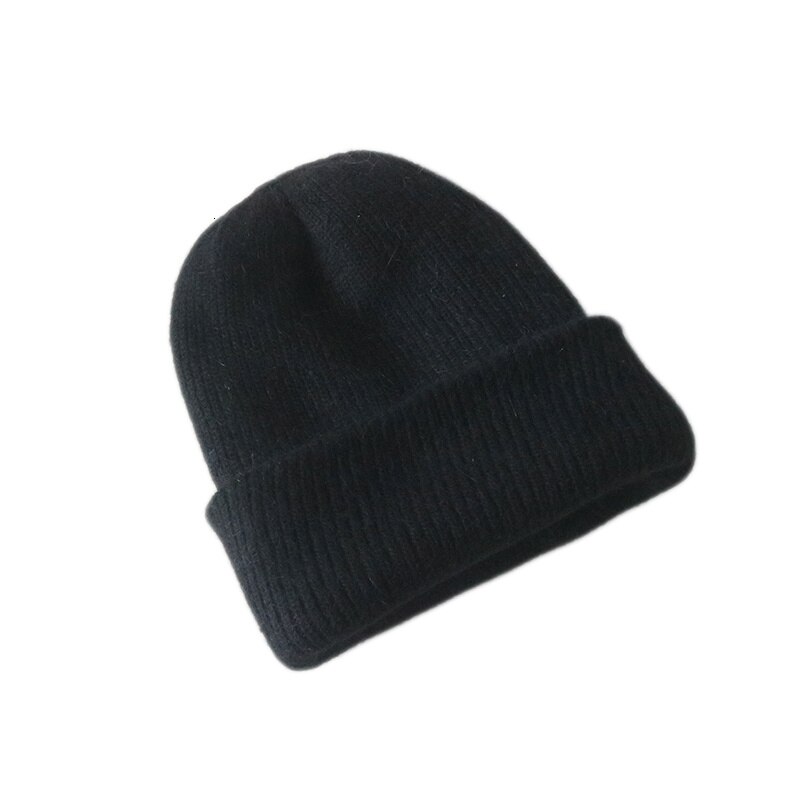 Bonnet en fourrure de lapin pour femme, casquette chaude en laine, Skullies, hiver, 2022: black