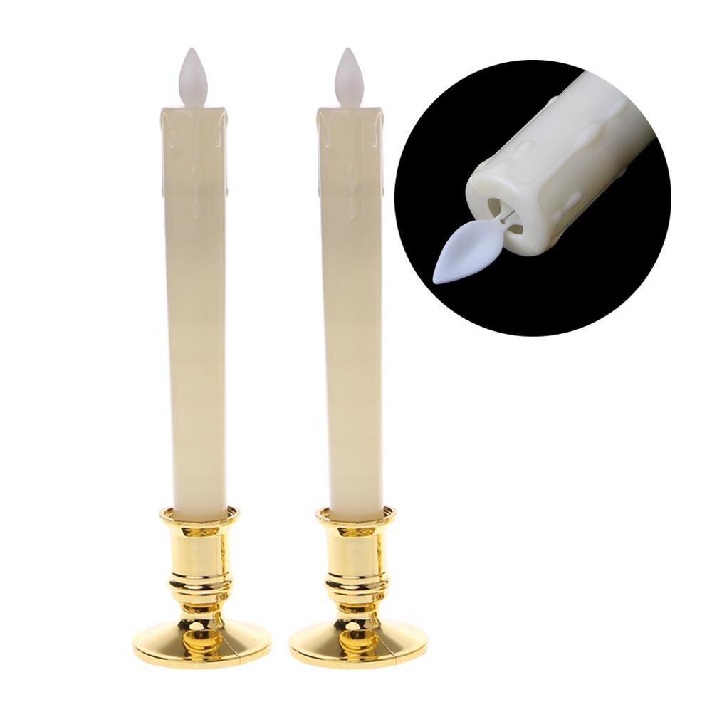 2Pc Electric Flickering Flameless Led Candle Lights With Removable Gold Base: Type 2