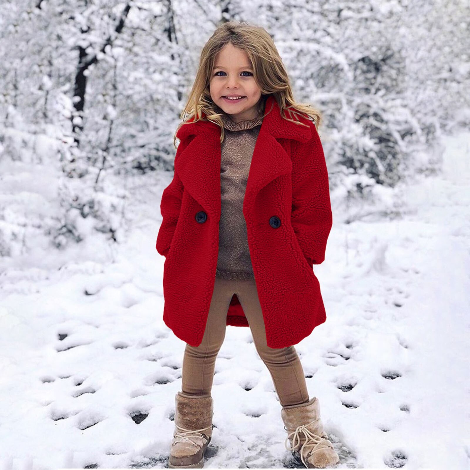 Children Toddler Baby Girls Long Sleeve Winter Solid Windproof Coat Thicken Warm Pocket Outwear 18m-6t Kids Meisjes Winterjas: Red / 3T