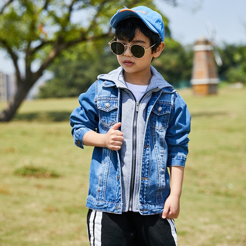 Jongens Denim Jas Met Capuchon Mode Brand Kids Patchwork Jean Jas Voor Tiener Jongen 100-160Cm Bovenkleding LM071