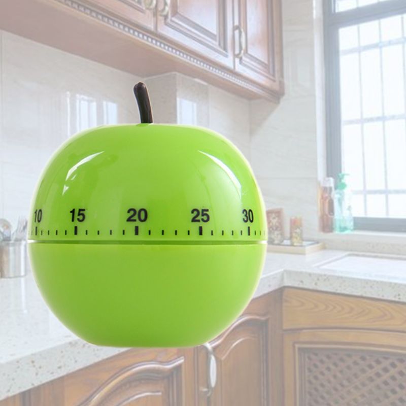Green Cute Fruit Shape Mechanical Kitchen Timer Loud 60 Minutes Time Interval