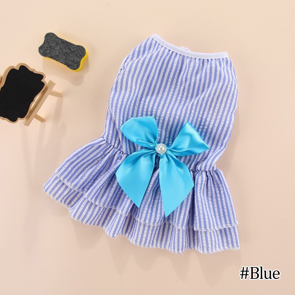 Soft Cute Dog Dress Vertical Stripe Butterfly Pet Dress Comfortable Puppies Cat Princess Dress Party Dog Dress Wedding Pet Dress: Blue / L