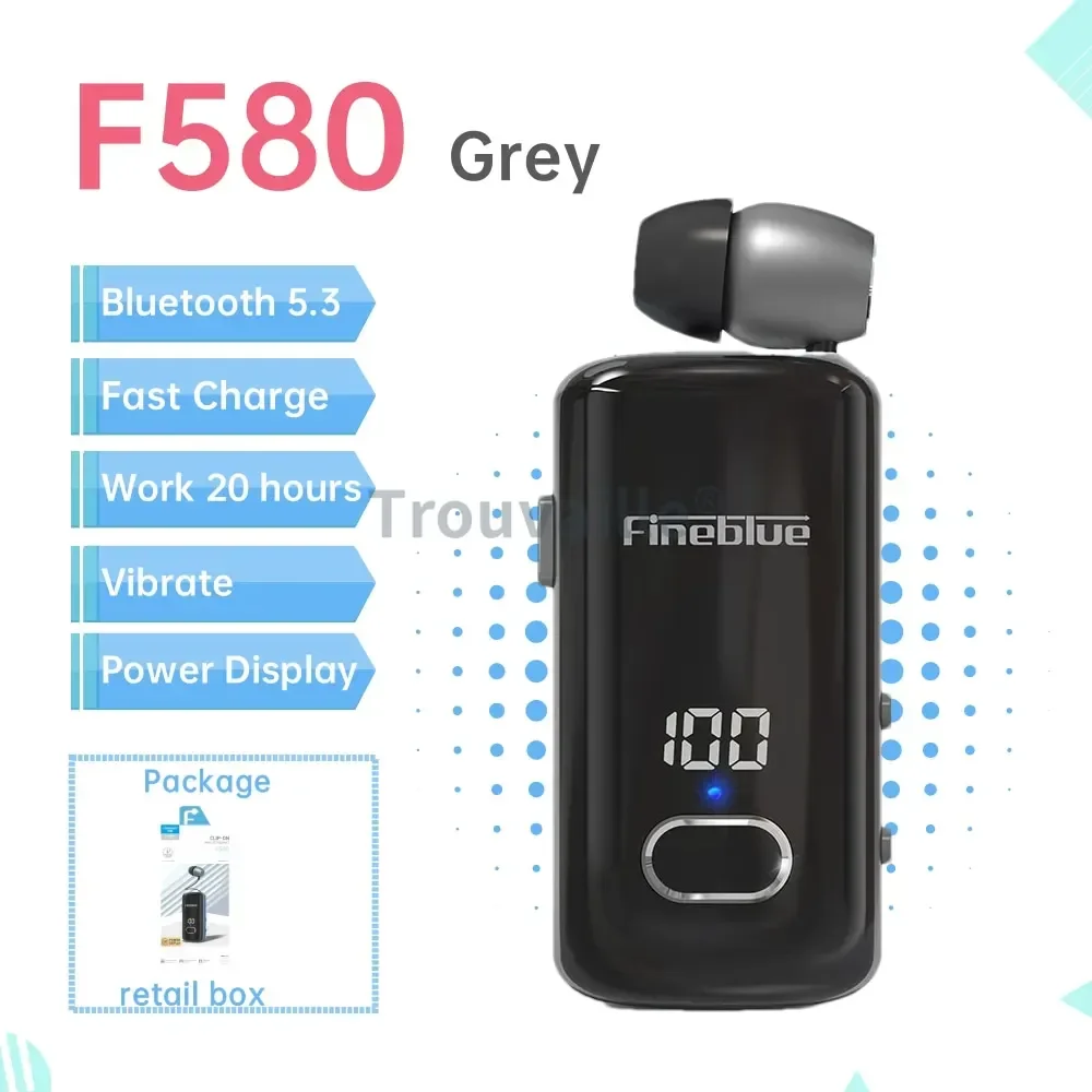 Fineblue F920 Wireless Bluetooth Headset Heaphones in Lotus Earphone with Clip Handsfree Retractable Earphones F520 F580 K55 K65: Navy Blue