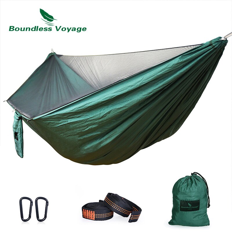 Grænseløs rejse camping hængekøje med myggenet letvægts bærbar vandretur backpacking camping picnic nylon: Grøn