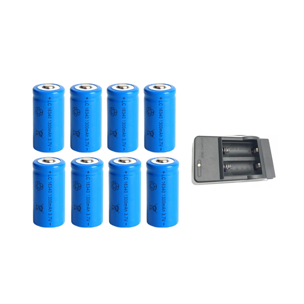 Batería recargable de iones de litio de 1300mAh, 3,7 V, 16340 baterías CR123A para linterna LED, cargador de pared de viaje para batería 16340 CR123A: Rojo