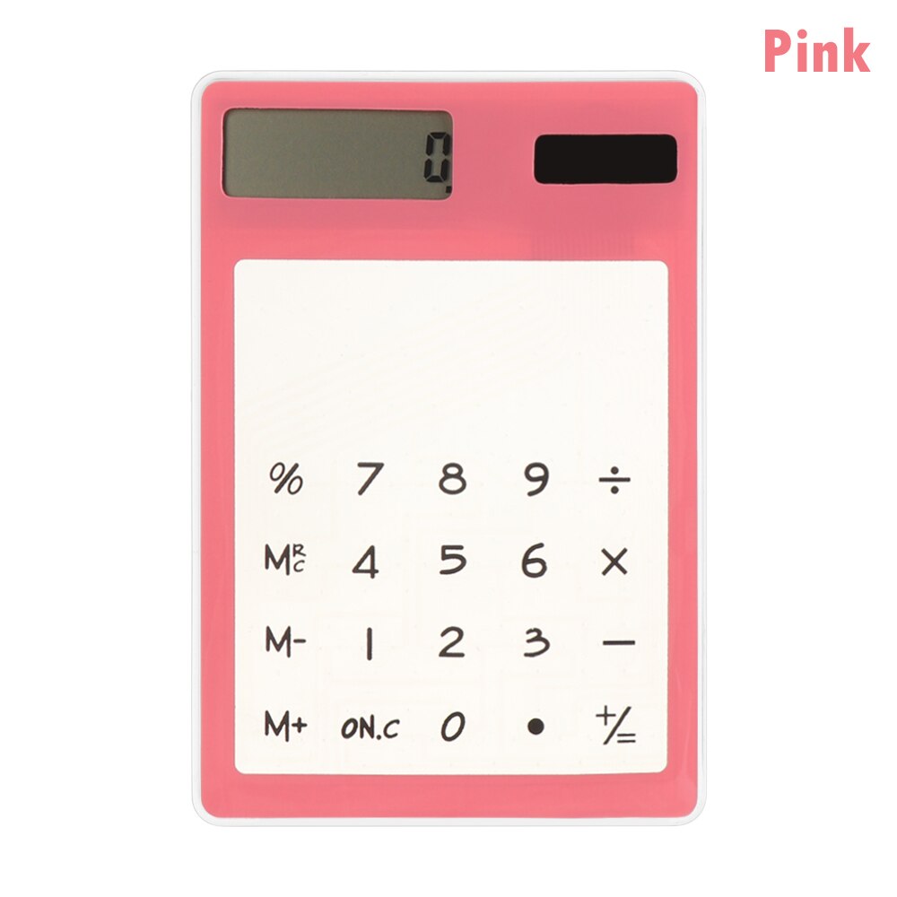 LCD 8 Digit Transparent Solar Calculator Ultra-thin Touch Screen Solar Computer Solar Mini Calculator Office Supplies: Pink