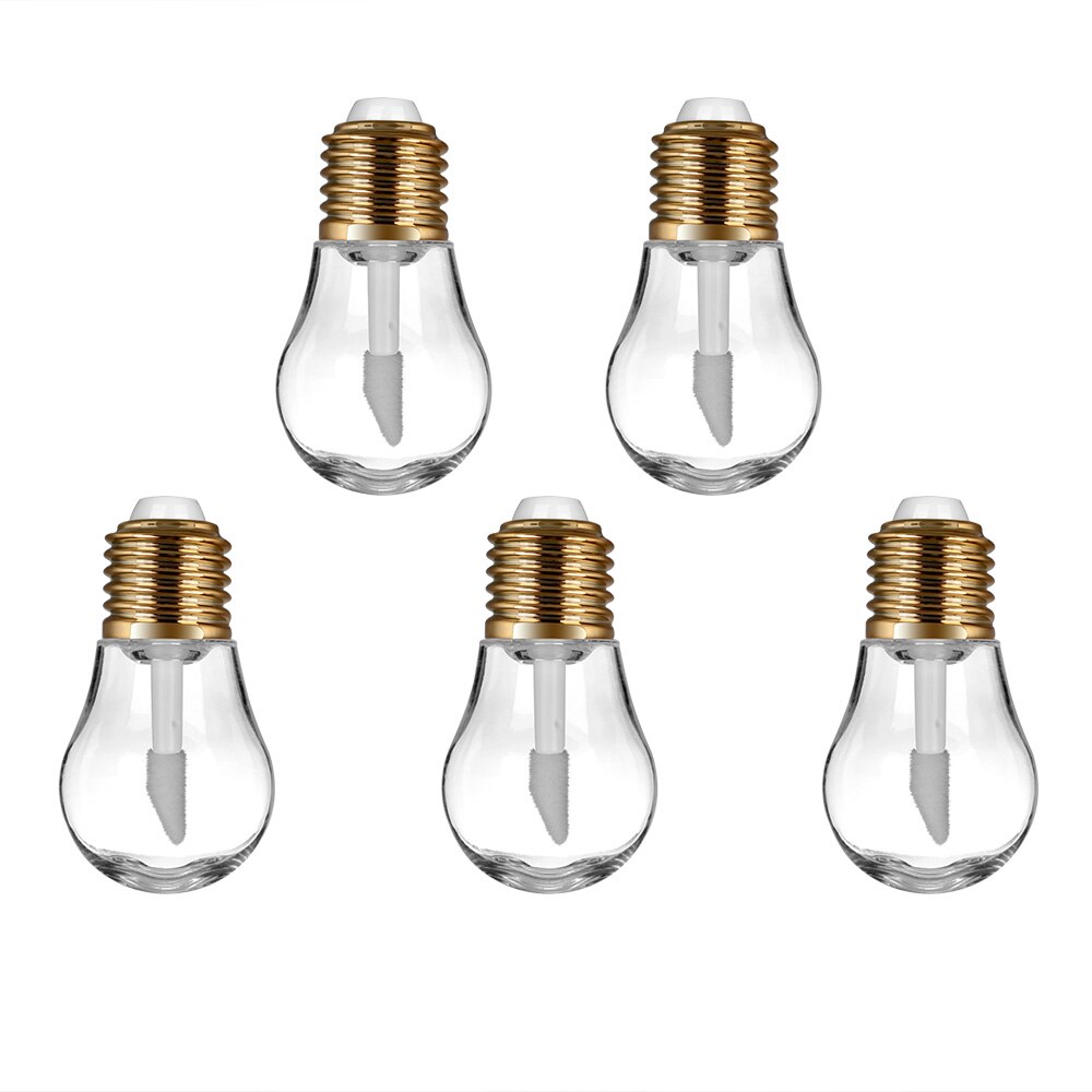 Forma de bombilla de luz 1/5 Uds., tubo vacío de brillo de labios, Mini botella rellenable de bálsamo labial, botellas vacías de plástico con goma: 5pcs gold