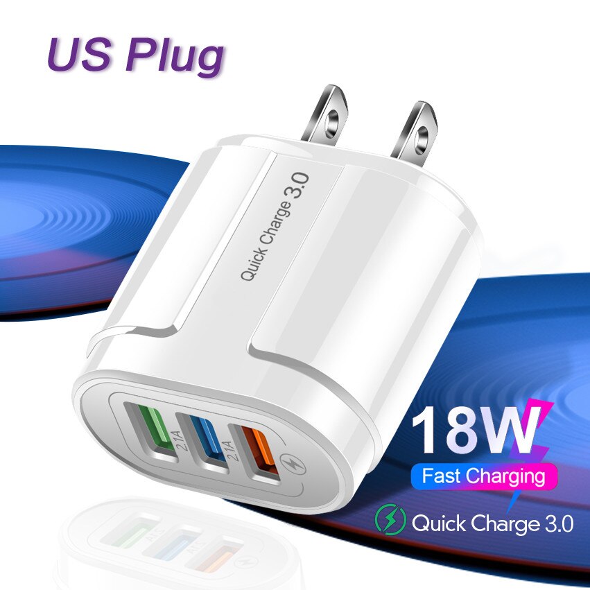 Cargador USB de carga rápida 3,0 para teléfono móvil, adaptador de carga rápida de pared Universal QC3.0 3u, para Samsung, Xiaomi, iPhone: 3u US White