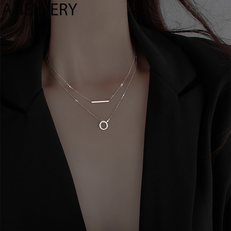 ANENJERY – collier circulaire en argent Sterling 925 pour femmes, Double couche, chaîne clavicule,