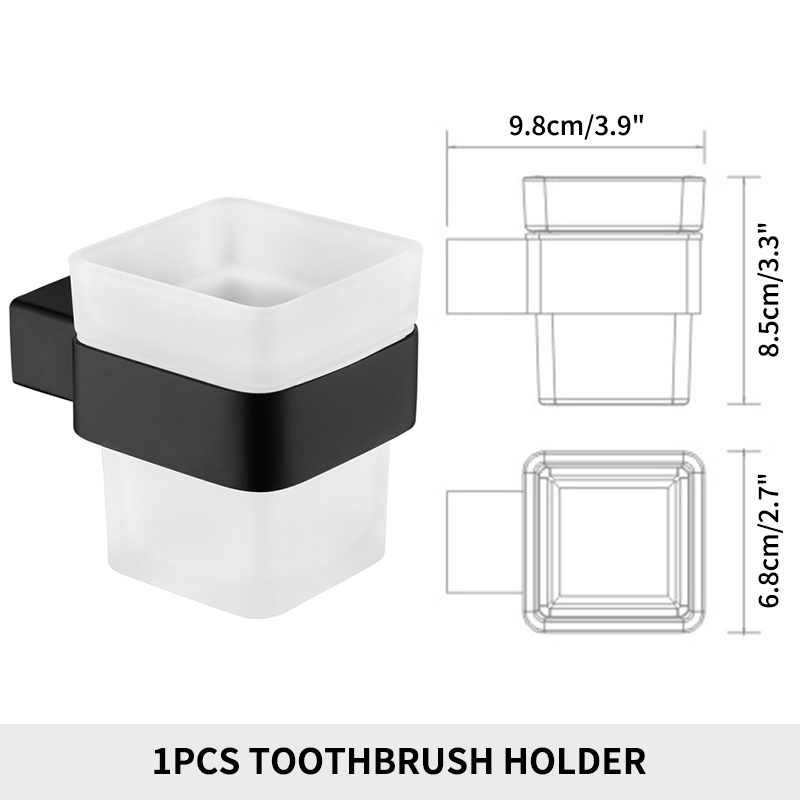 Matte Black Square Toothbrush Holder Cup Holder with Glass Tumbler Wall Mounted Bathroom Hardware Accessories 304Stainless Steel: WHITE