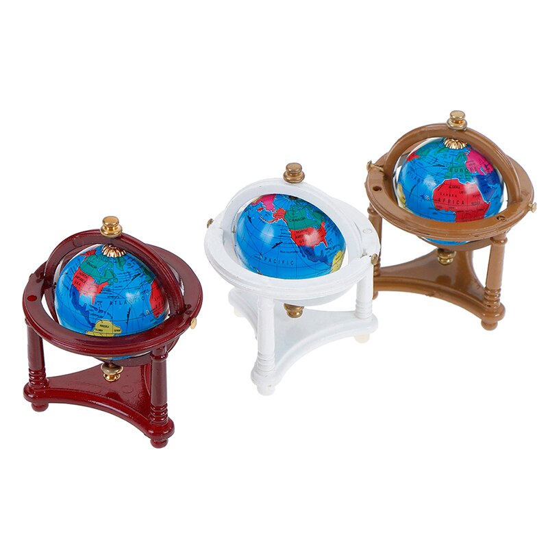 1:12 Miniature Rolling Globe With Wood Stand Dollhouse Study Livingroom Bedroom Reading Room Furniture Toy Accessories